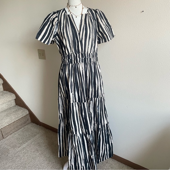 Anthropologie Somerset Carbon Stripe Maxi Dress Size Medium - Picture 3 of 6